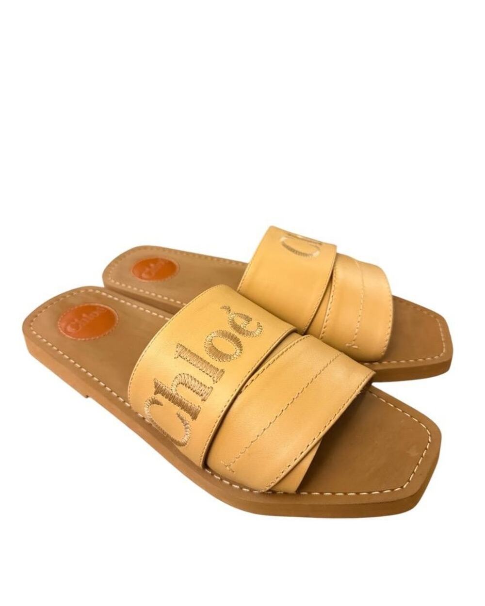 Chloe Woody Mule Leather Flat Logo Slide Sandal Women size 41 US 10.5